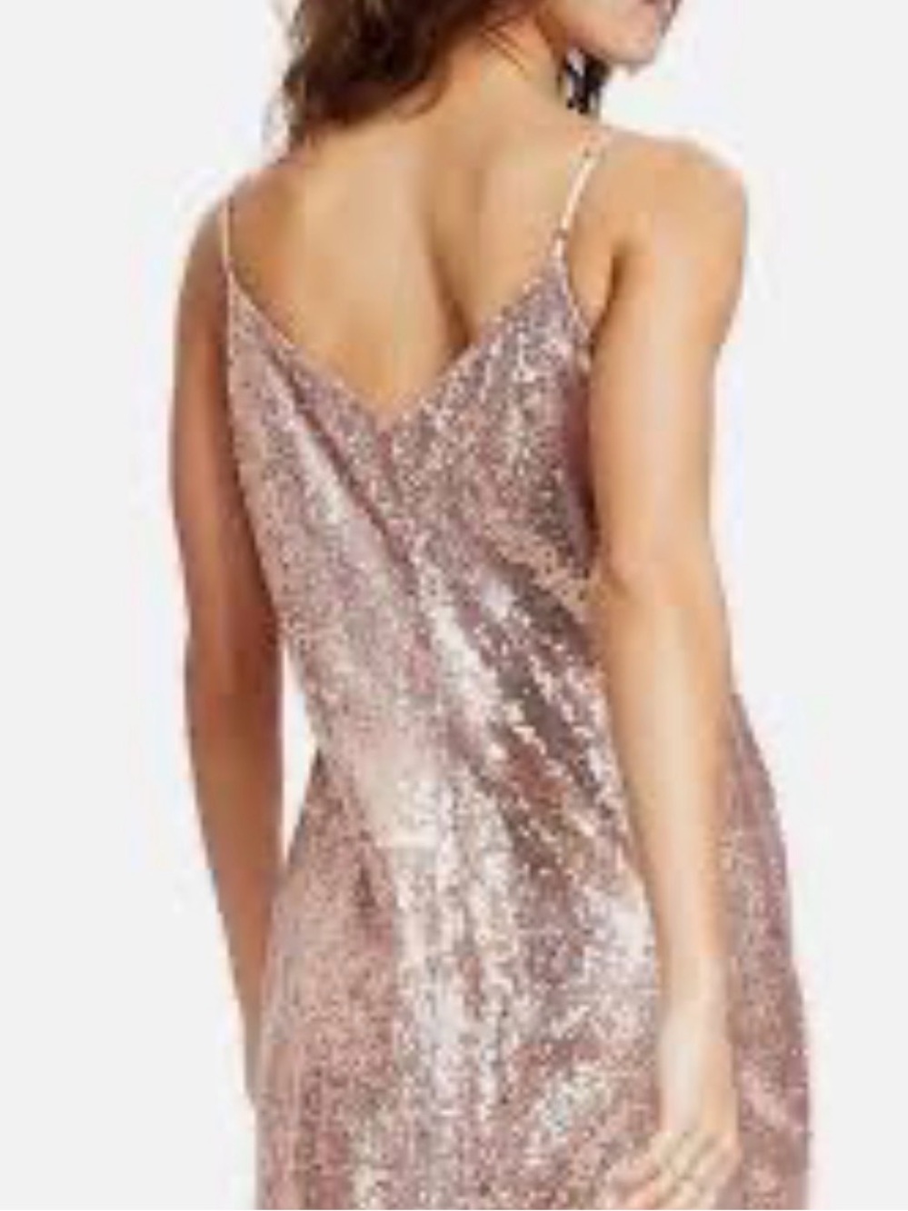 Bar III Rose Gold Sequin V Neck Mini Slip Dress Sz M EUC
